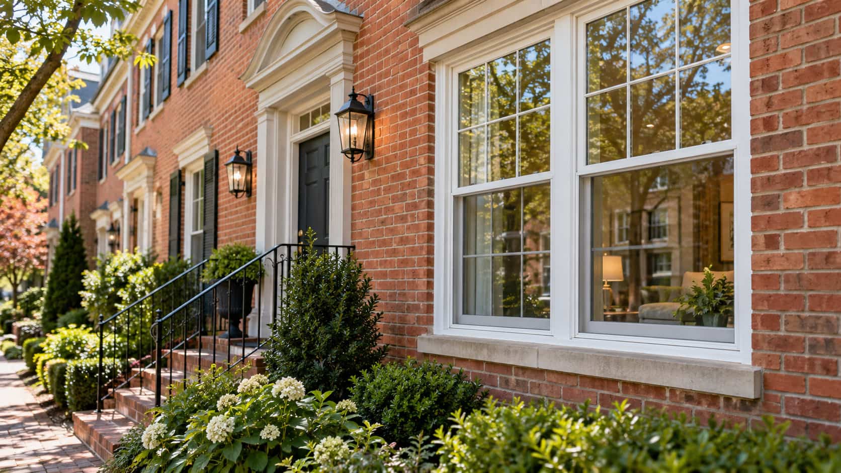 Residential double-pane window with professionally installed clear glass in an Alexandria, Virginia home.