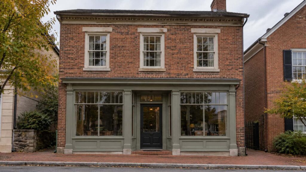 Older brick storefront with painted timber sash windows above